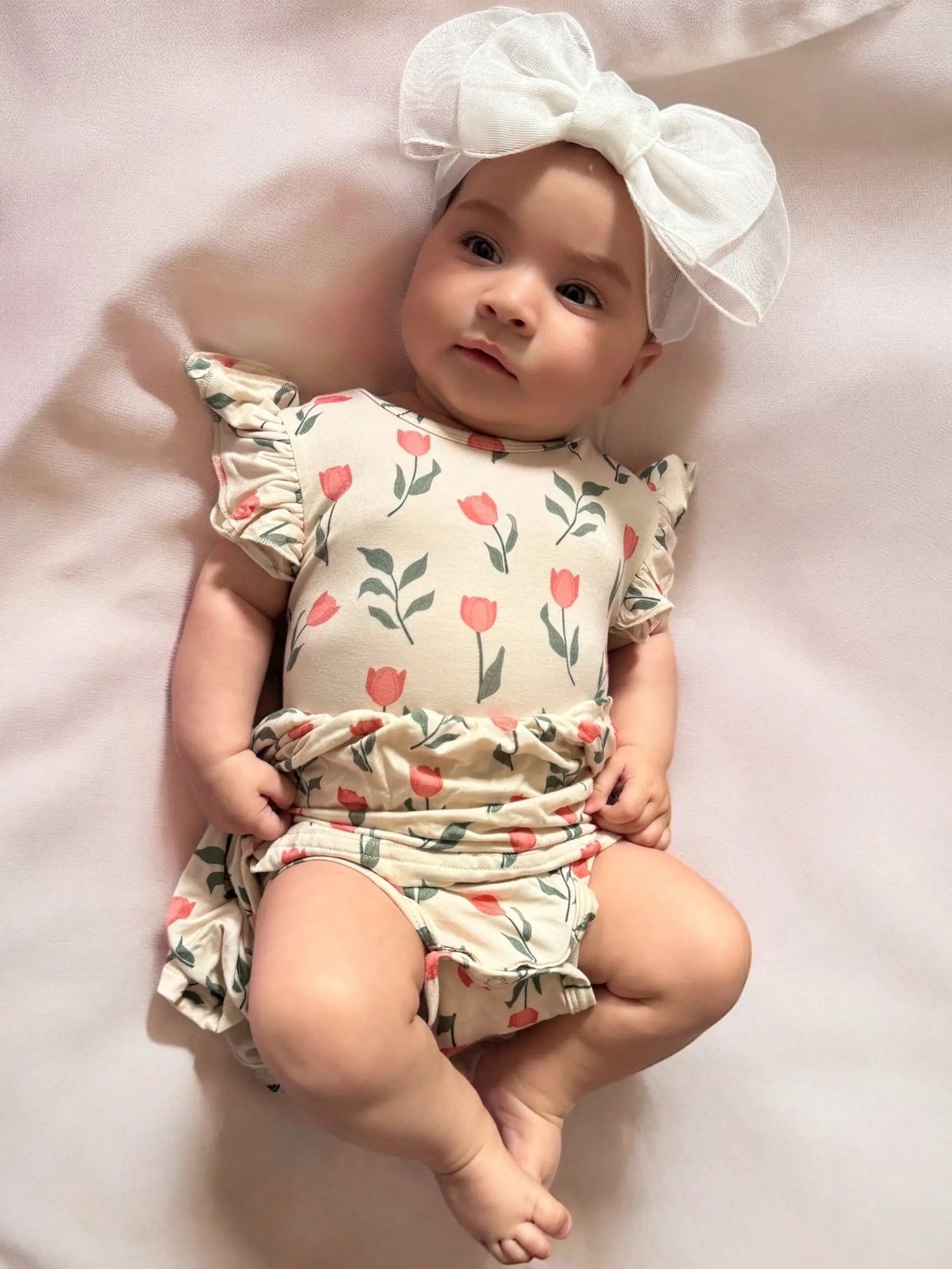 Dreamlet Tulip Bodysuit Dress With Twirl Skirt And Ruffle Sleeves - 