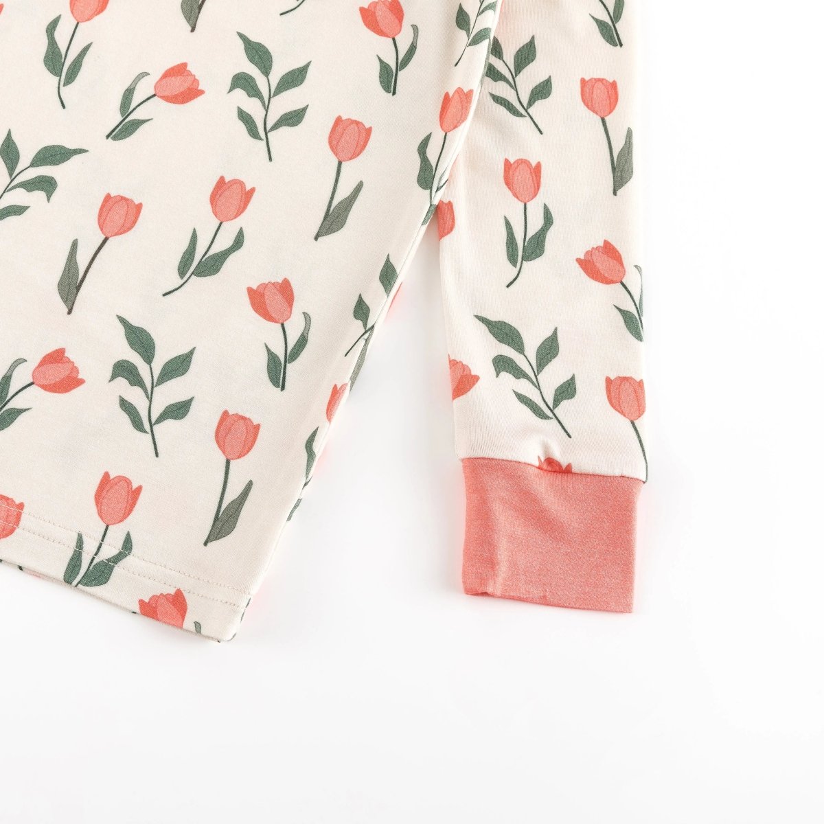 Dreamlet Tulip Print Long Sleeve Pajama Set With Coral Trim Cozy - Everetts Place Boutique - 