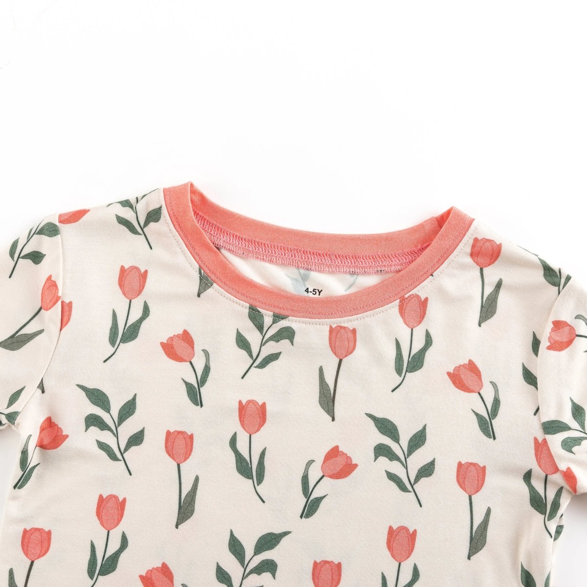 Dreamlet Tulip Print Long Sleeve Pajama Set With Coral Trim Cozy - Everetts Place Boutique - 