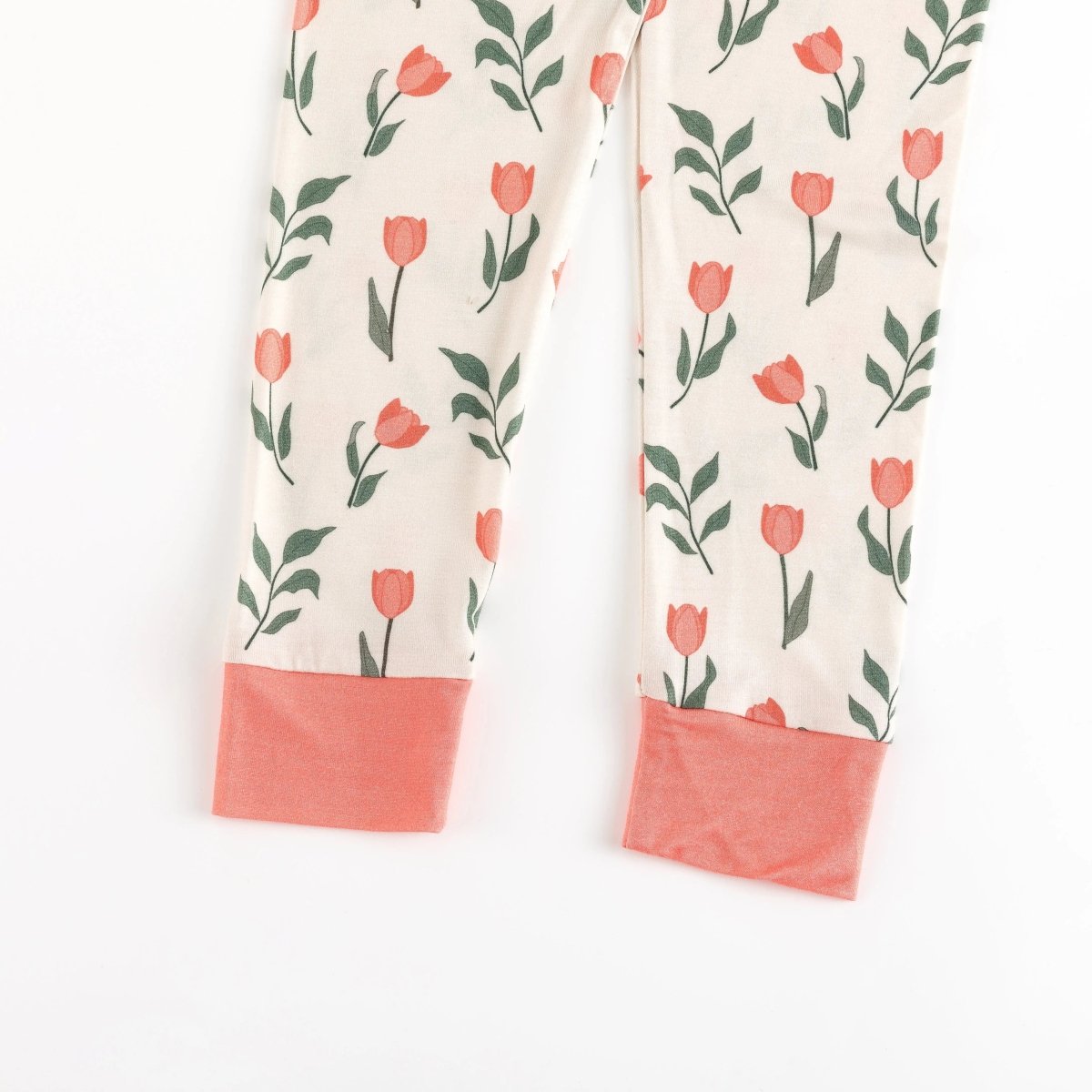 Dreamlet Tulip Print Long Sleeve Pajama Set With Coral Trim Cozy - Everetts Place Boutique - 