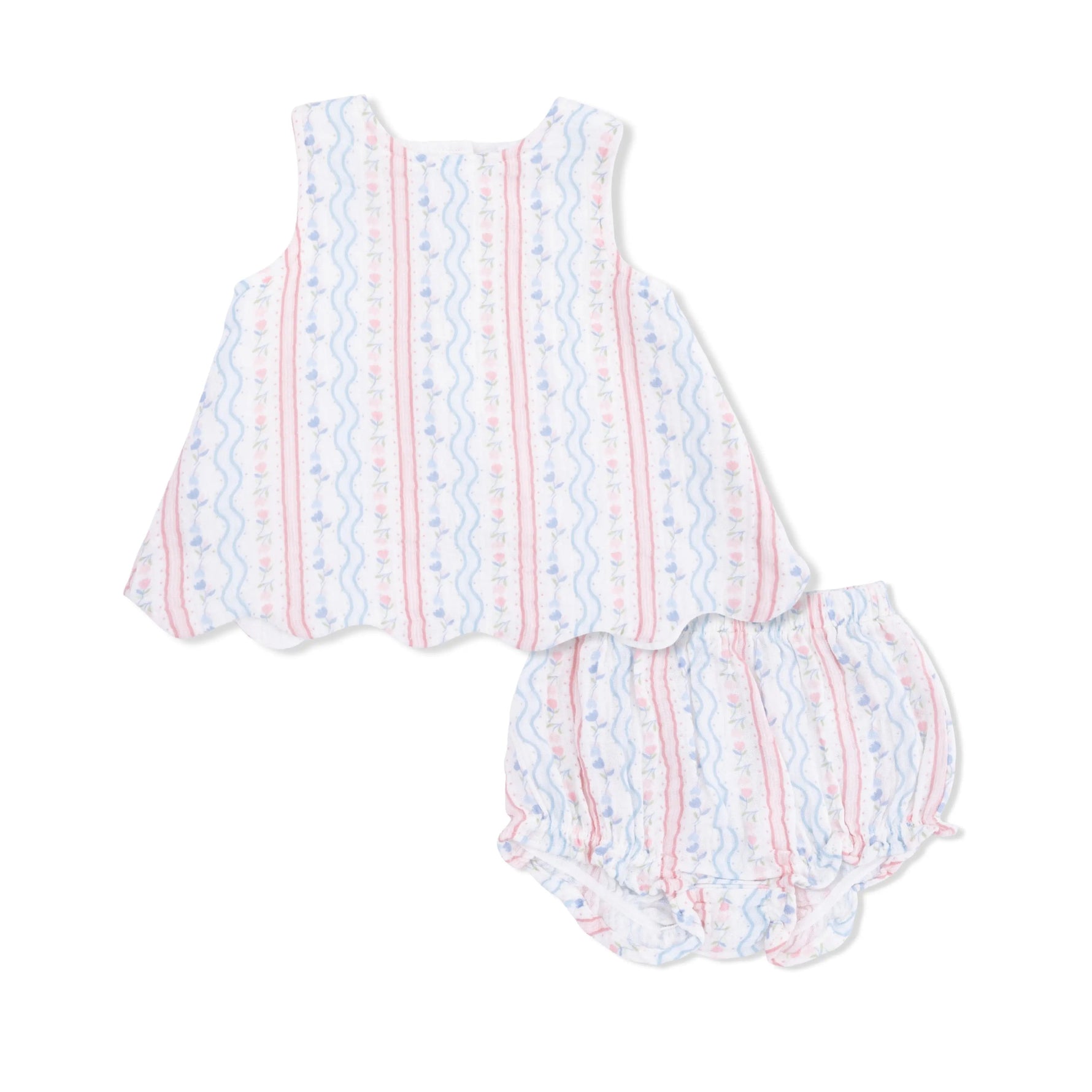 Angel Dear Tulip Stripe - Scallop Back Top with Bloomer - 