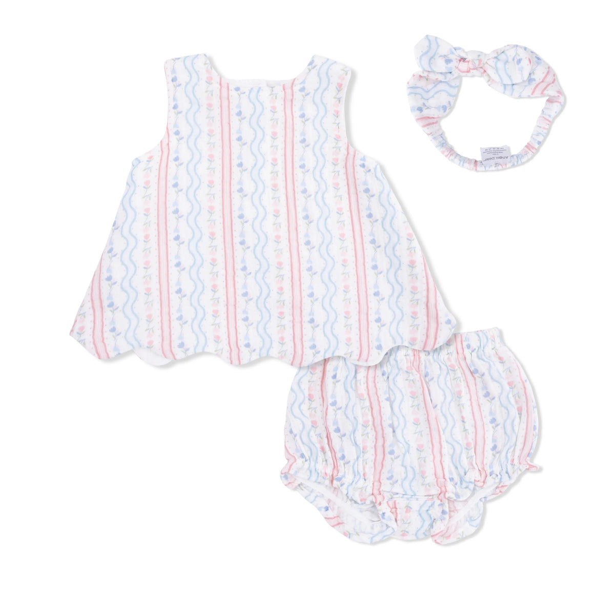 Angel Dear Tulip Stripe - Scallop Back Top with Bloomer & Headband - 