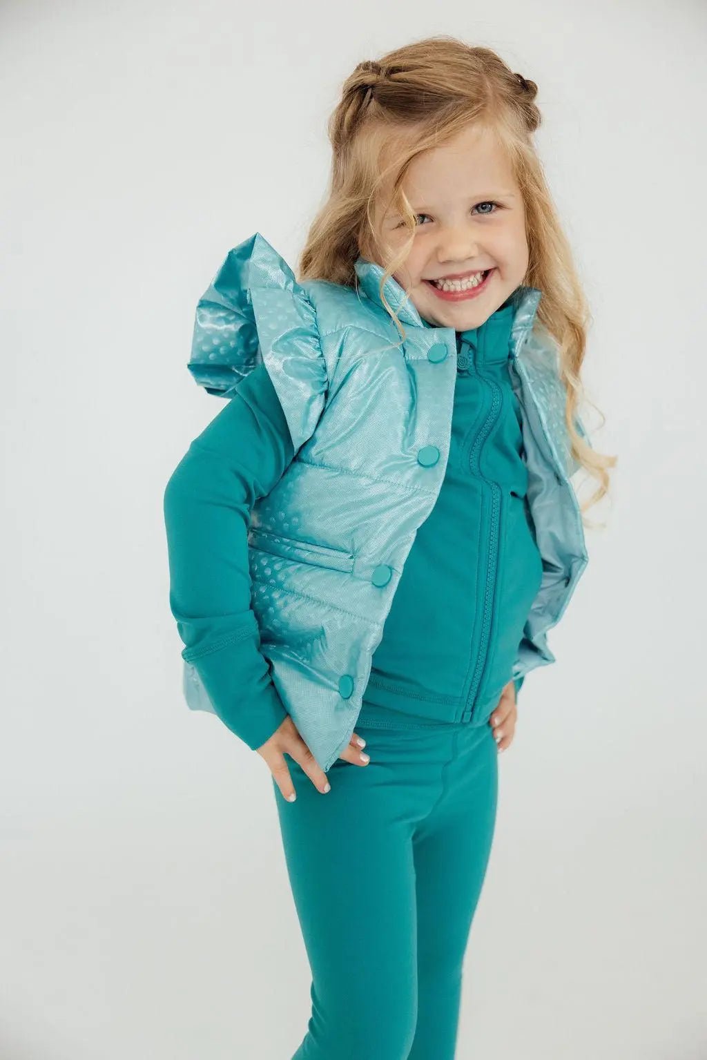 Turquoise Dot Puffer Vest - Hood, Jacket, Child, Child model, Natural material | Everetts Place