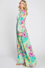 PinkBlush Turquoise Floral Maxi Dress with Puff Sleeves for Elegant Women - 
