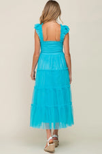 PinkBlush Turquoise Smocked Mesh Ruffle Accent Maternity Midi Dress - 