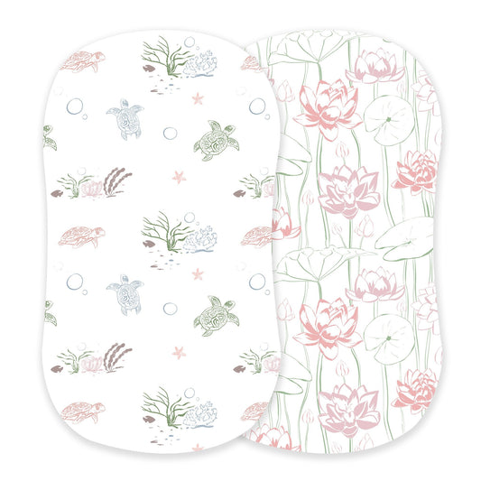 Turtles And Water Lily Bamboo Changing Pad Cover Bassinet Sheets Newcastle Classics