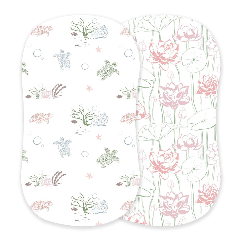 Turtles And Water Lily Bamboo Changing Pad Cover Bassinet Sheets Newcastle Classics