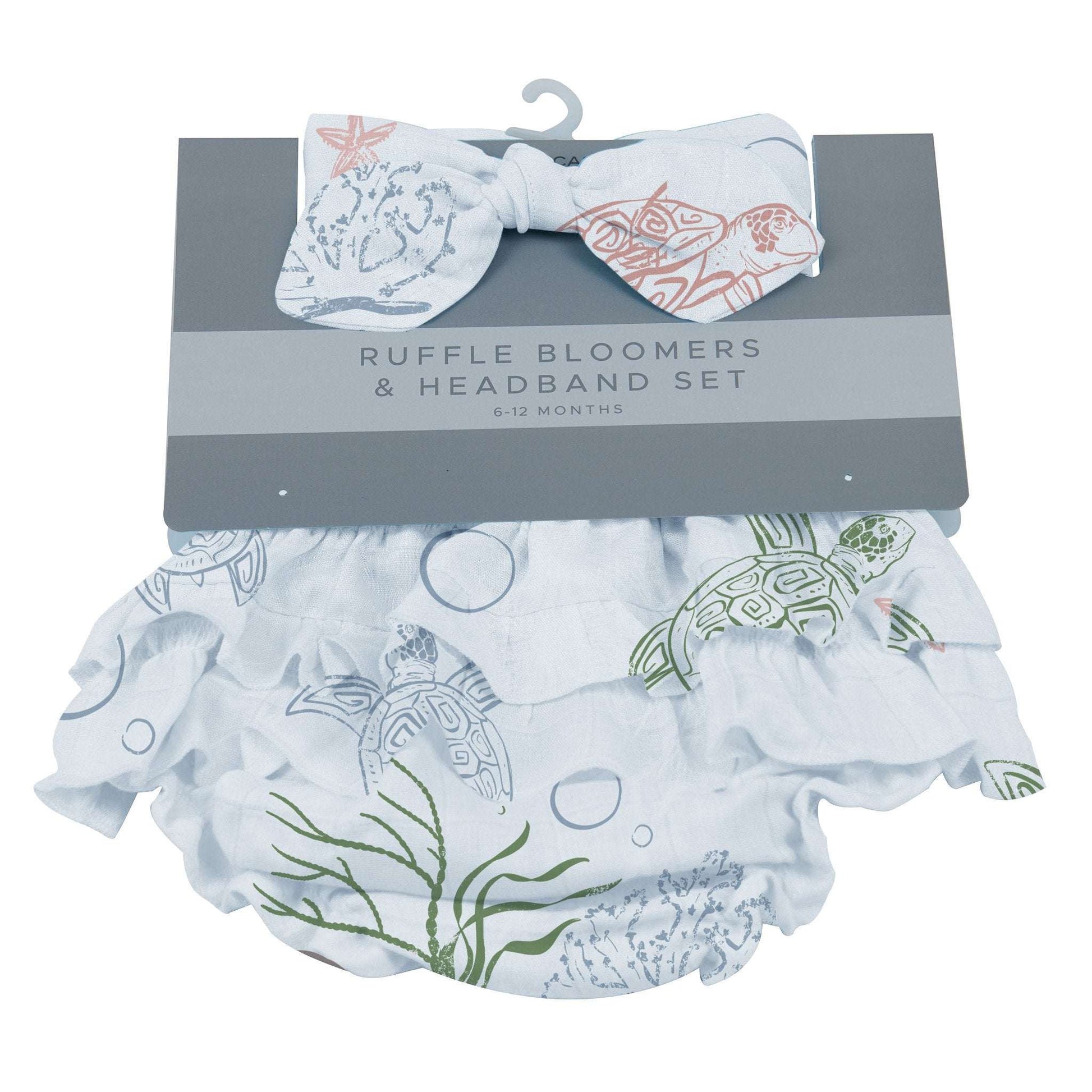 Turtles Ruffle Bamboo Bloomer Headband Set for 6 to 12 Months Under The Sea Collection Newcastle Classics