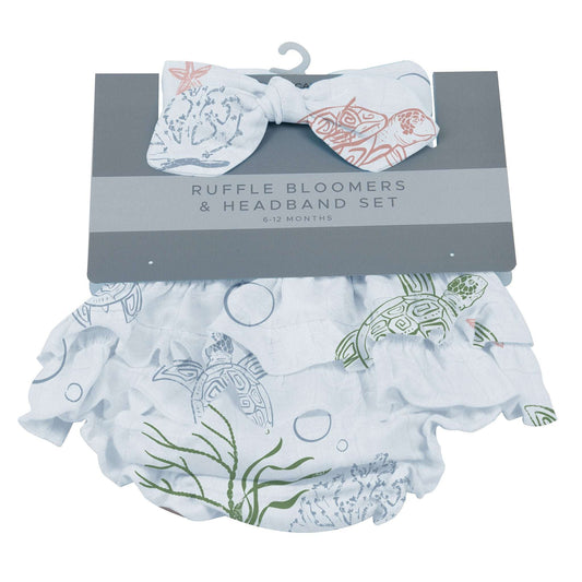 Turtles Ruffle Bamboo Bloomer Headband Set for 6 to 12 Months Under The Sea Collection Newcastle Classics