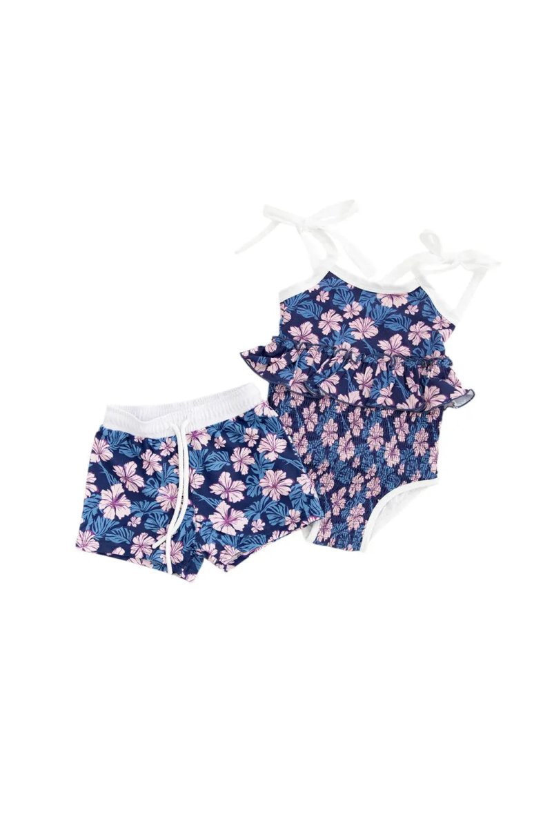 Charlie Lou Baby Twilight Blossoms One Piece Smocked Swimsuit For Girls - Everetts Place Boutique - 