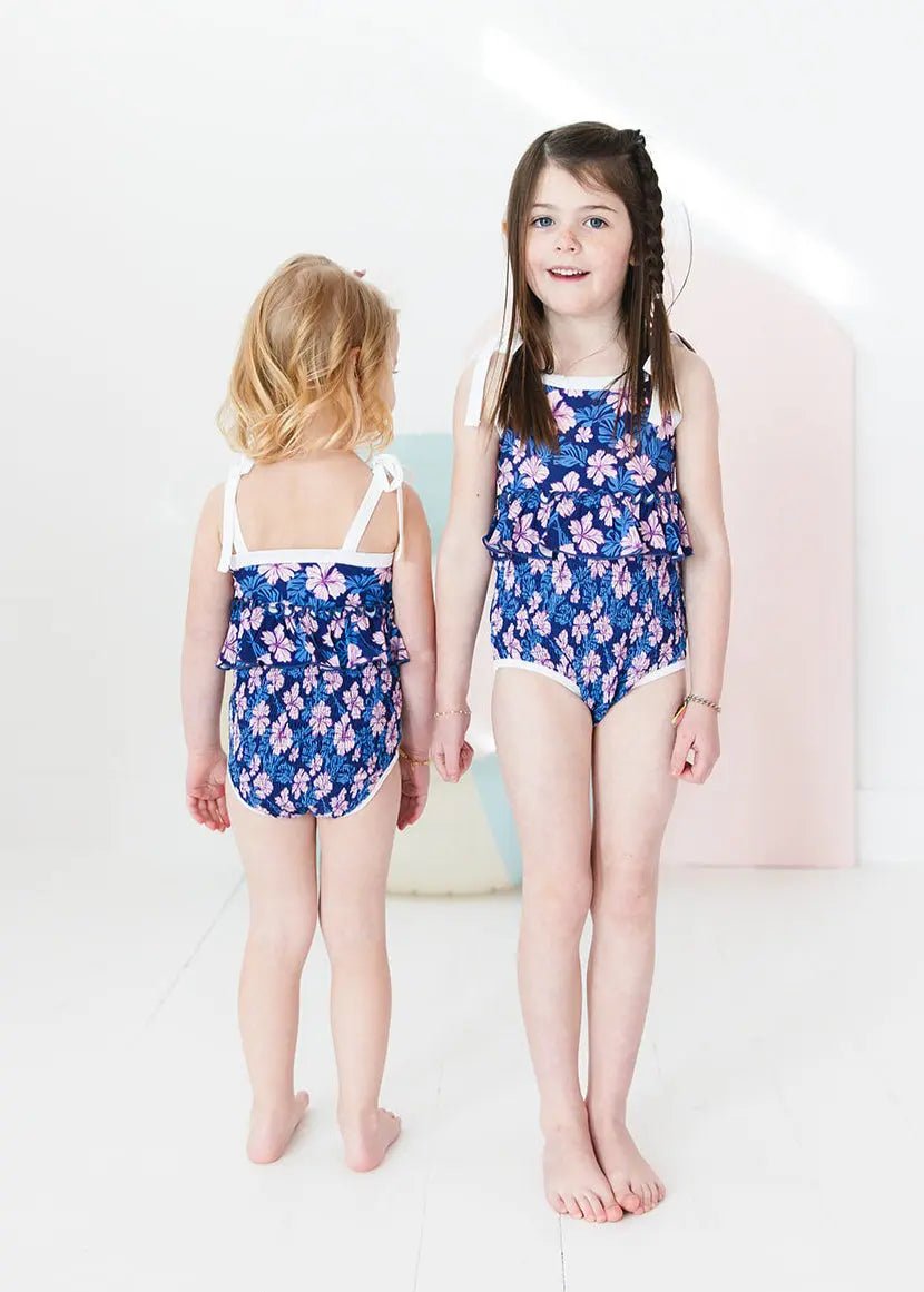Charlie Lou Baby Twilight Blossoms One Piece Smocked Swimsuit For Girls - Everetts Place Boutique - 