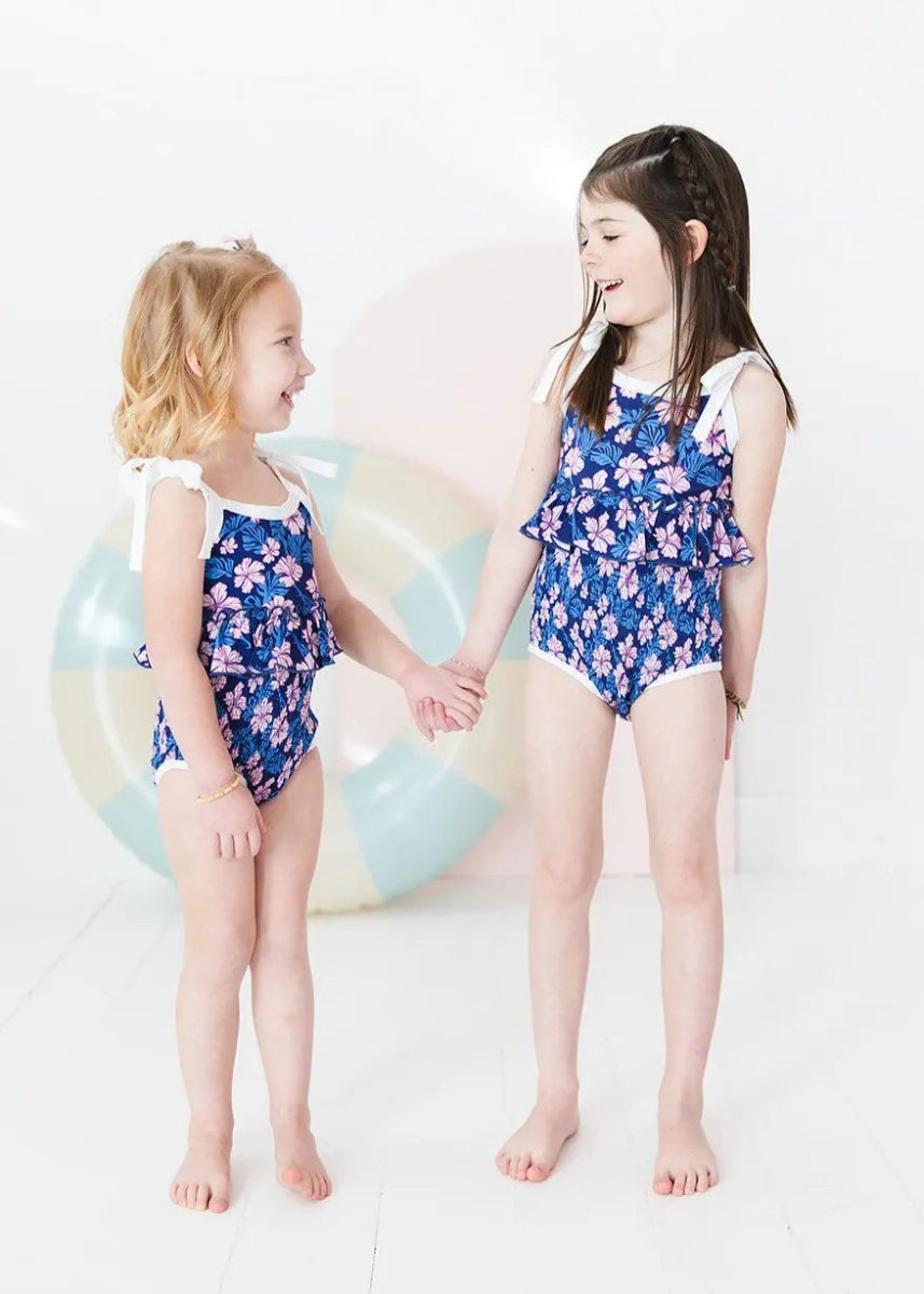 Charlie Lou Baby Twilight Blossoms One Piece Smocked Swimsuit For Girls - Everetts Place Boutique - 