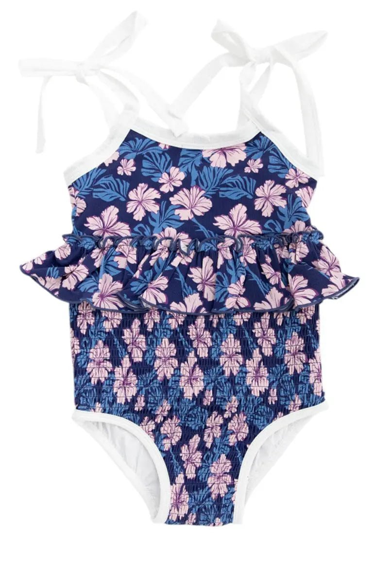 Charlie Lou Baby Twilight Blossoms One Piece Smocked Swimsuit For Girls - Everetts Place Boutique - 