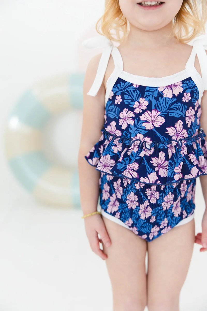 Charlie Lou Baby Twilight Blossoms One Piece Smocked Swimsuit For Girls - Everetts Place Boutique - 