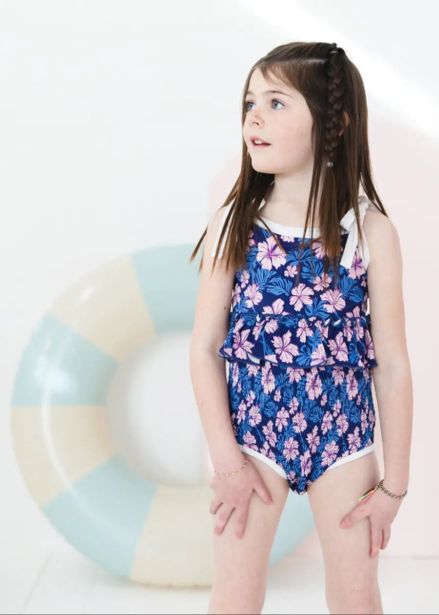Charlie Lou Baby Twilight Blossoms One Piece Smocked Swimsuit For Girls - Everetts Place Boutique - 