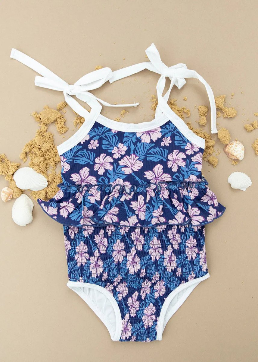 Charlie Lou Baby Twilight Blossoms One Piece Smocked Swimsuit For Girls - Everetts Place Boutique - 