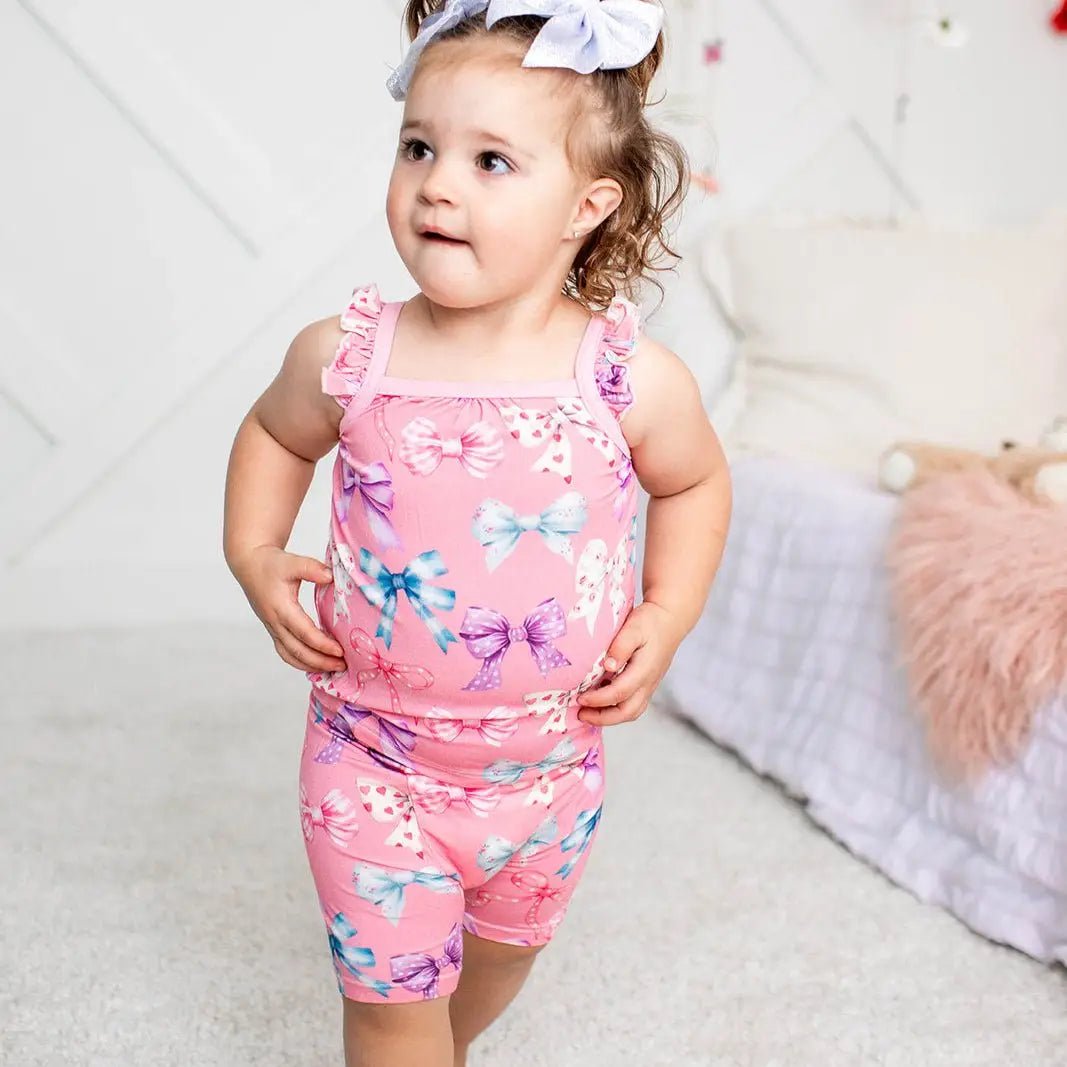 Bestaroo Twinkle Ties Flutter Tank And Shorts Set Bow Print For Baby Bamboo - 