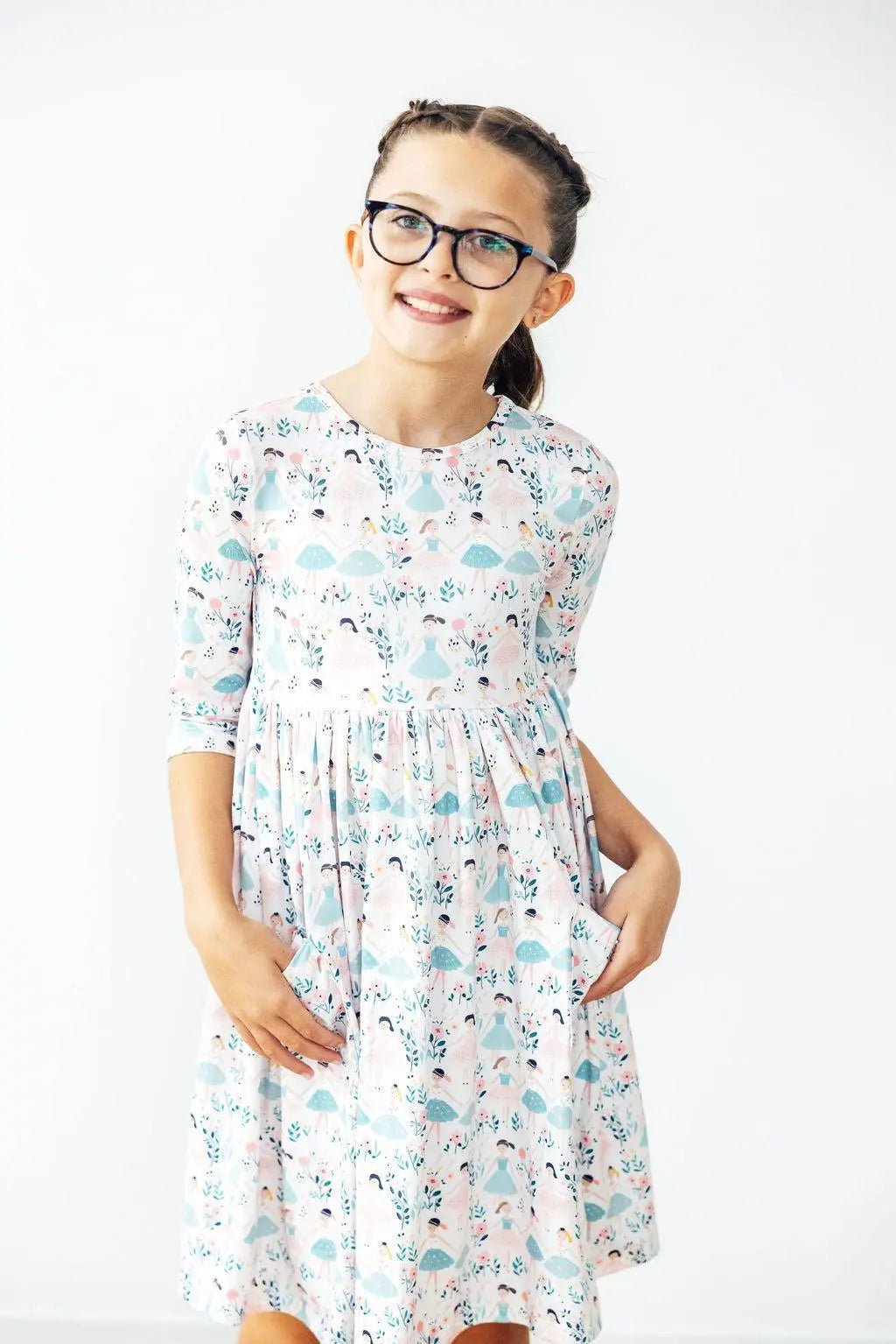Mila & Rose ® Twinkle Toes 3/4 Sleeve Pocket Twirl Dress - 