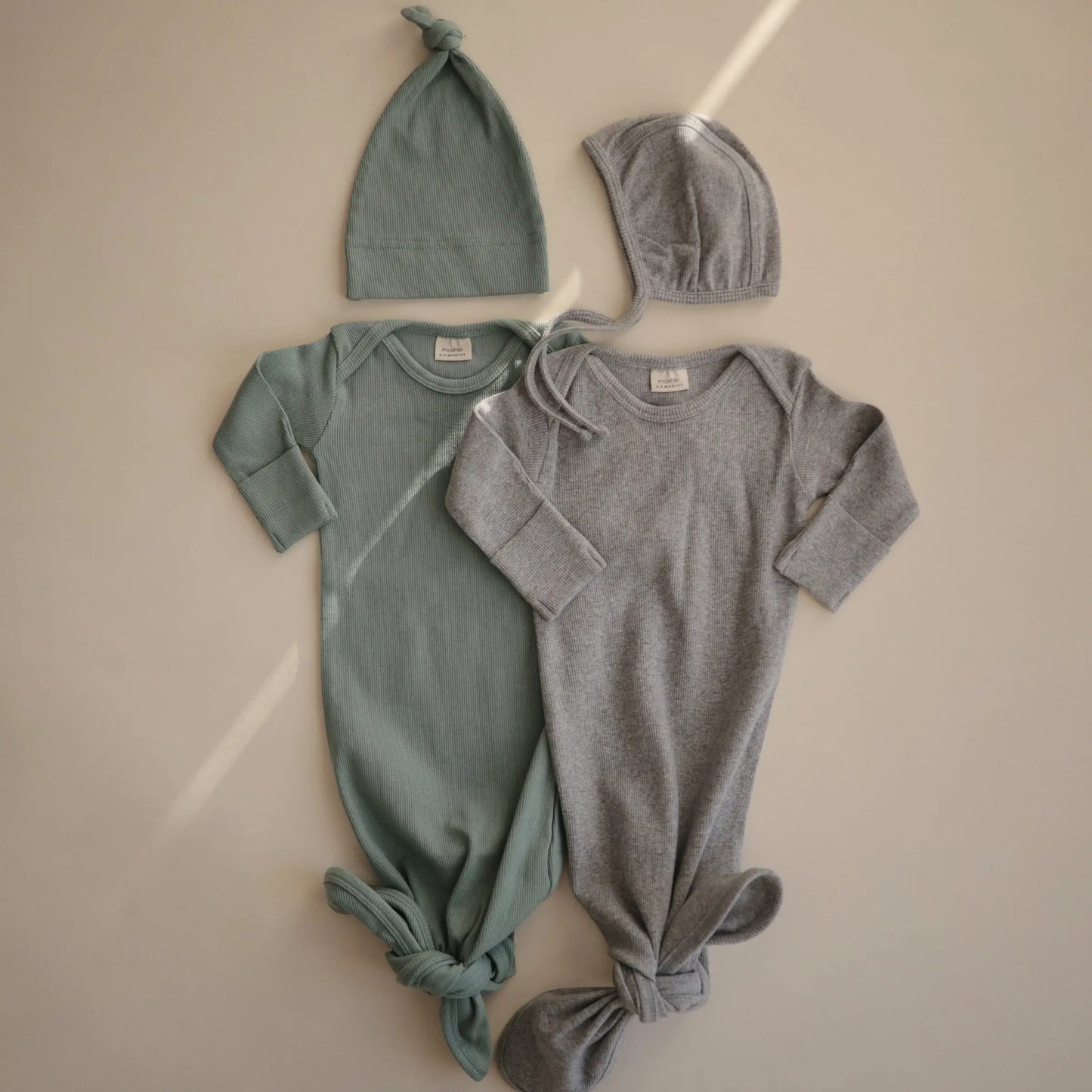 Ribbed Organic Cotton Baby Beanie for Newborns 0-3 Months with Top Knot Design Mushie