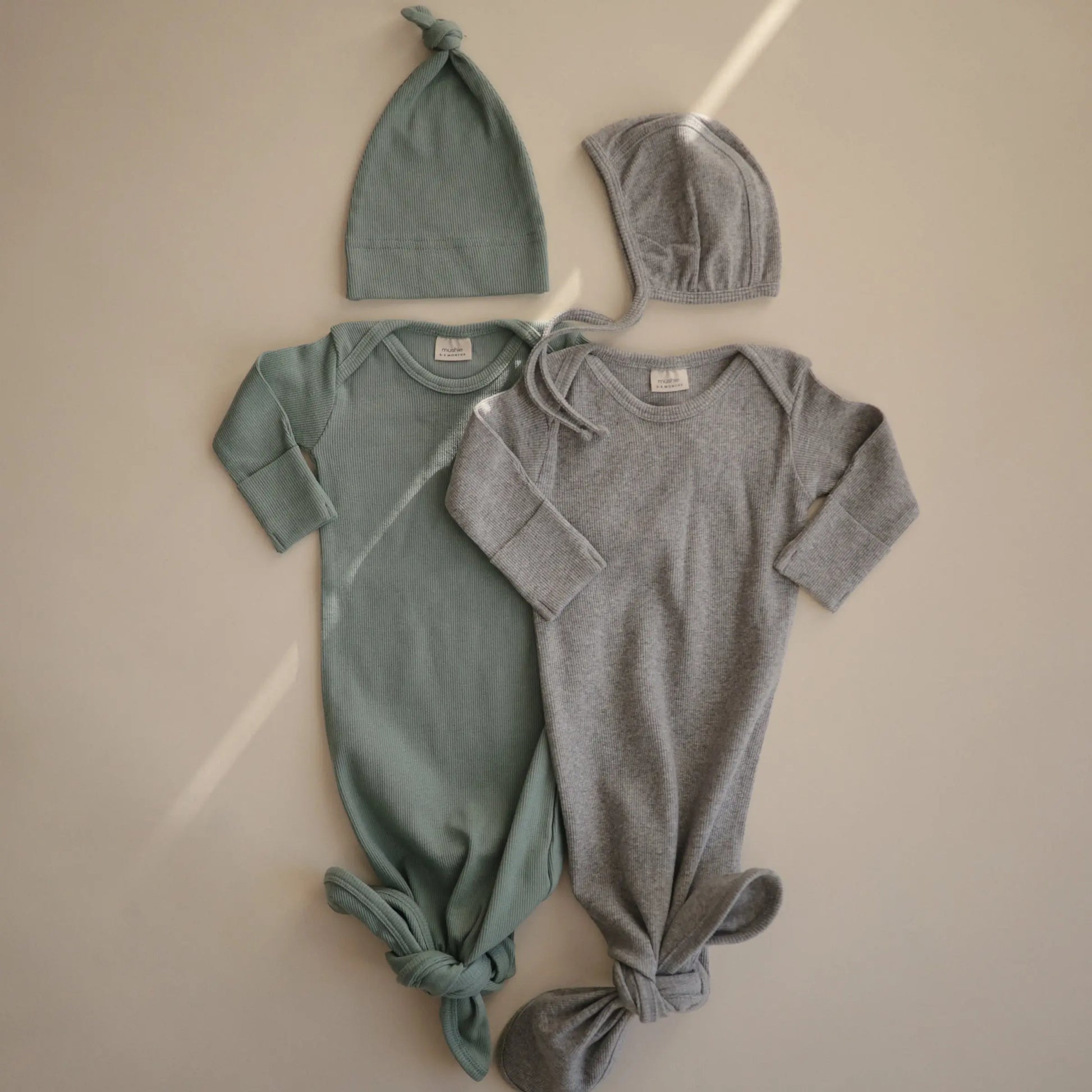 Ribbed Organic Cotton Baby Beanie for Newborns 0-3 Months with Top Knot Design Mushie