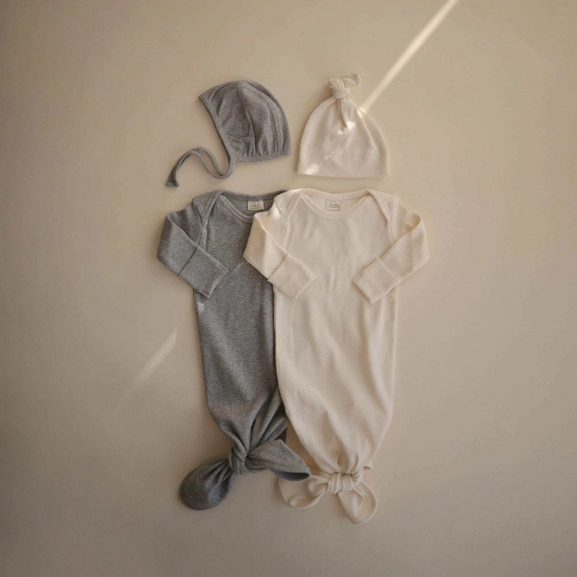 Ribbed Organic Cotton Baby Beanie for Newborns 0-3 Months with Top Knot Design Mushie