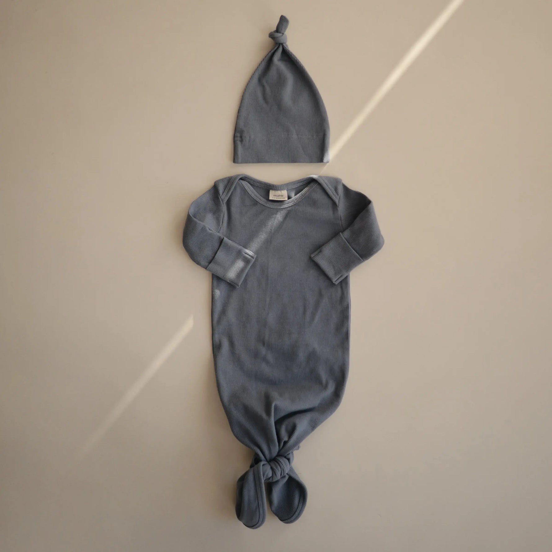 Mushie Ribbed Organic Cotton Baby Beanie for Newborns 0-3 Months with Top Knot Design - Apparel & Accessories > Clothing > Baby & Toddler Clothing > Baby & Toddler Outfits Baby Clothes
