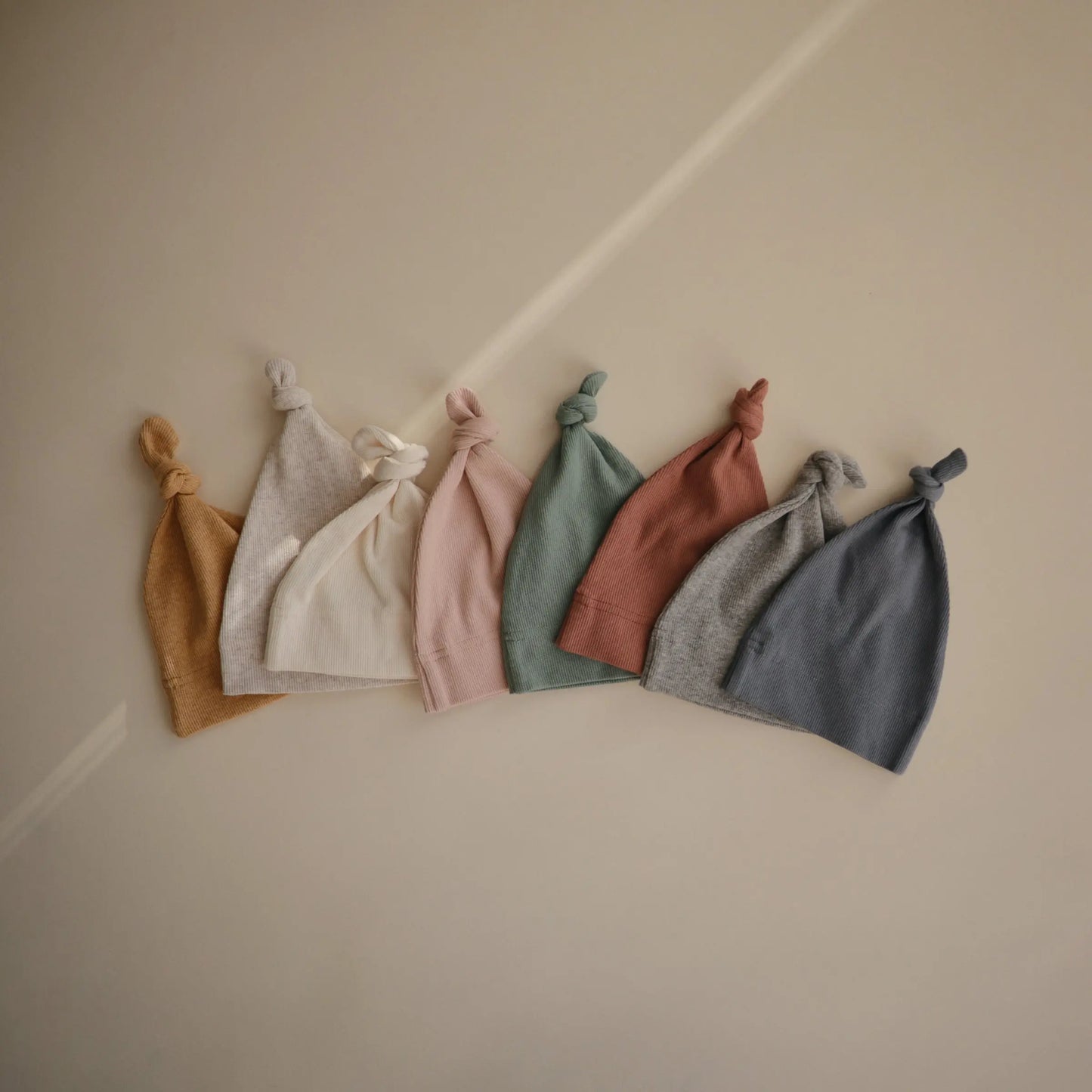 Ribbed Organic Cotton Baby Beanie for Newborns 0-3 Months with Top Knot Design Mushie