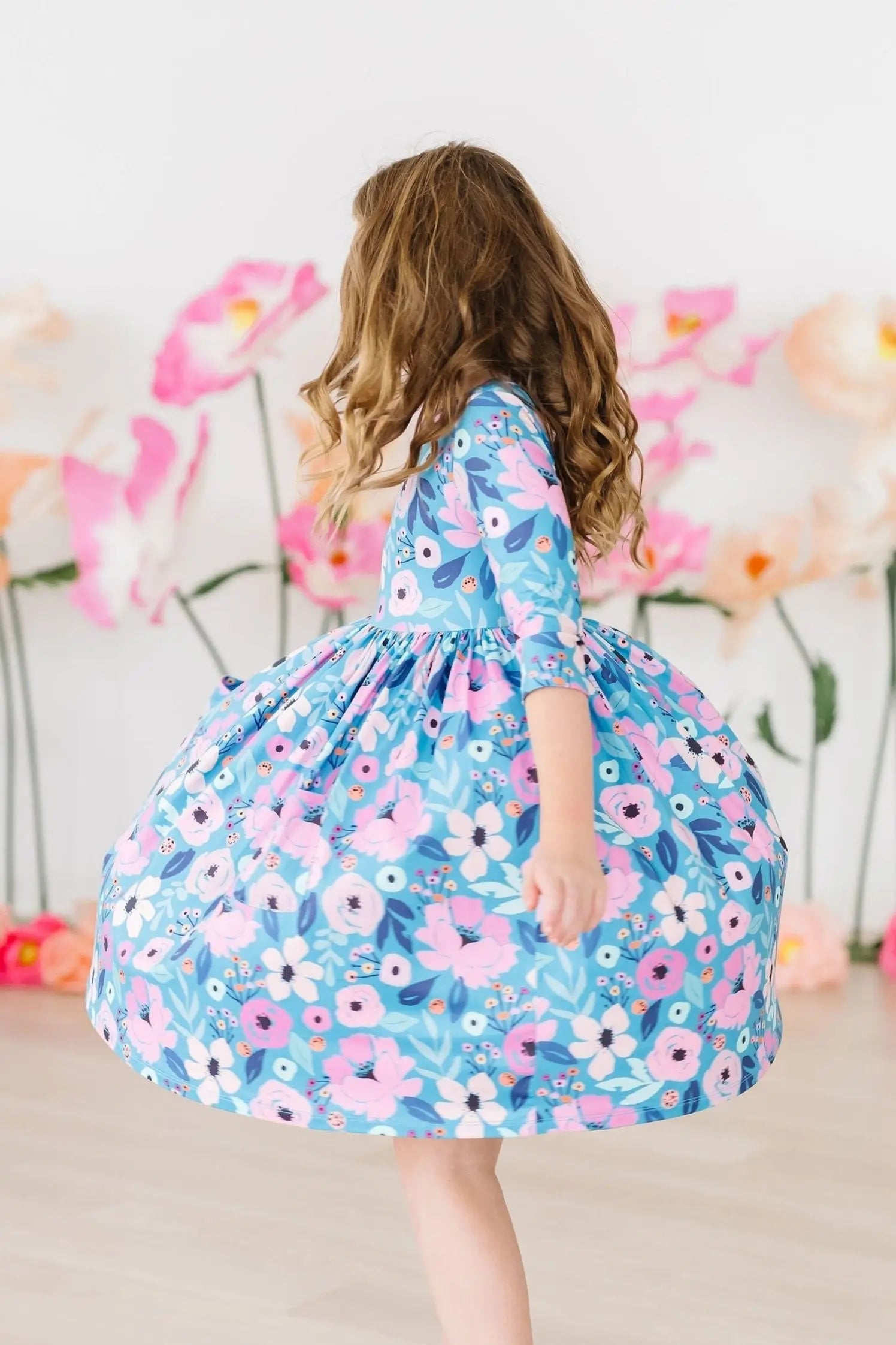 Mila & Rose ® Twirling in Teal 3/4 Sleeve Pocket Twirl Dress - 