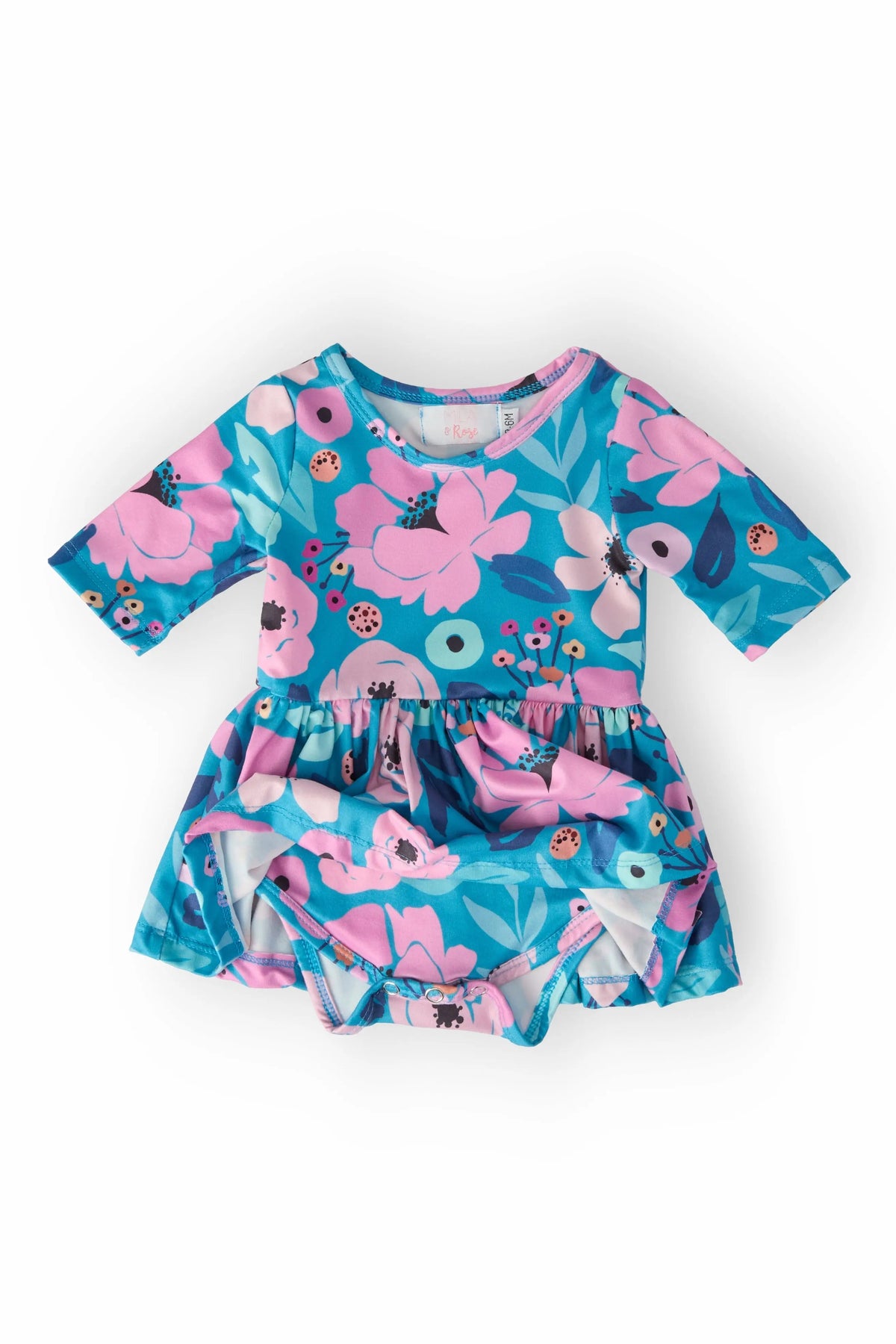 Mila & Rose ® Twirling in Teal 3/4 Sleeve Twirl Bodysuit - 
