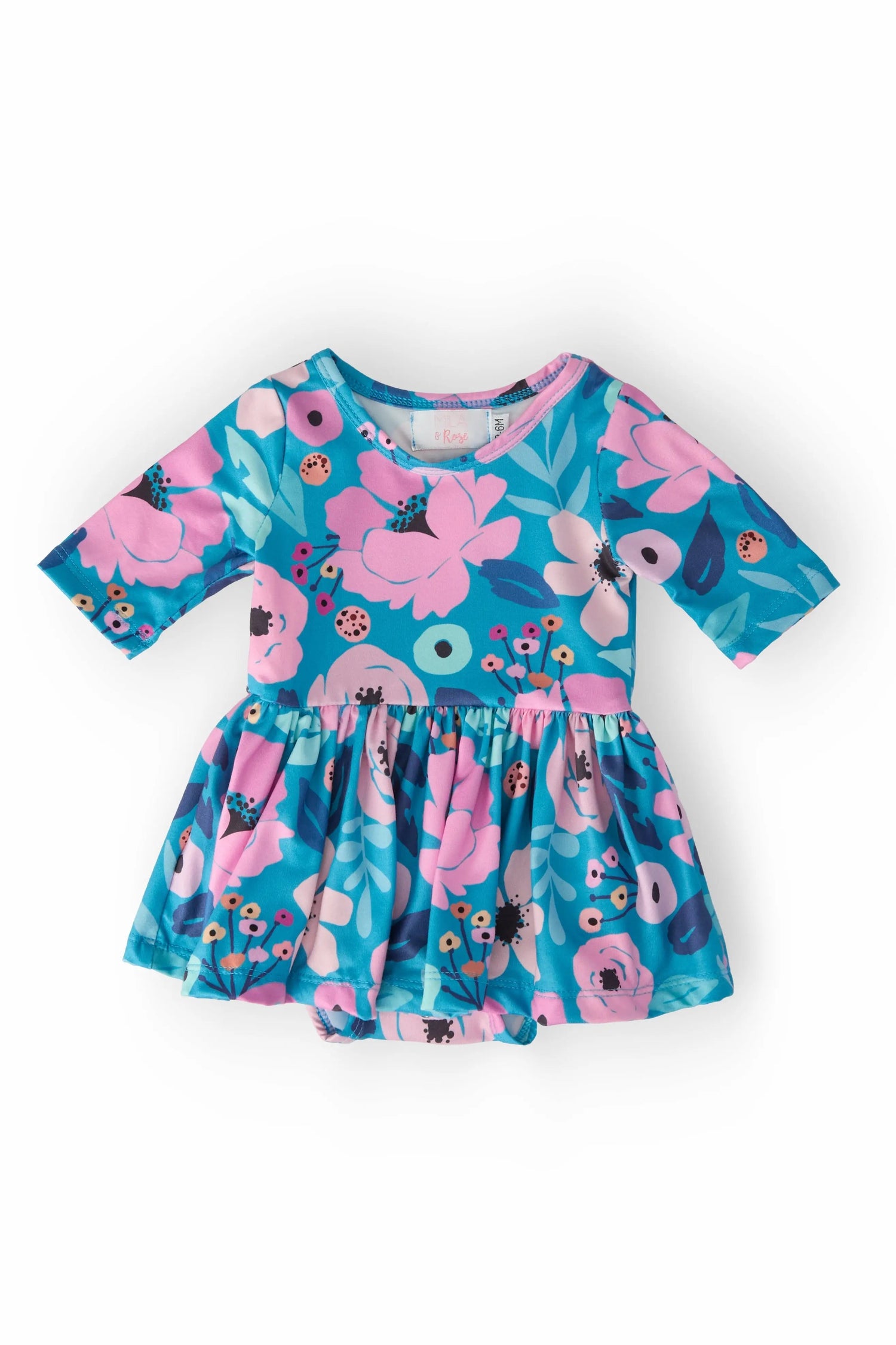 Mila & Rose ® Twirling in Teal 3/4 Sleeve Twirl Bodysuit - 