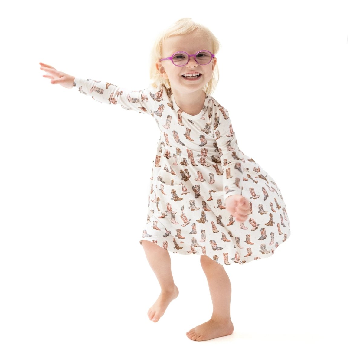 Angel Dear Twirly Long Sleeve Dress From Bamboo Viscose For Girls - Everetts Place Boutique - 