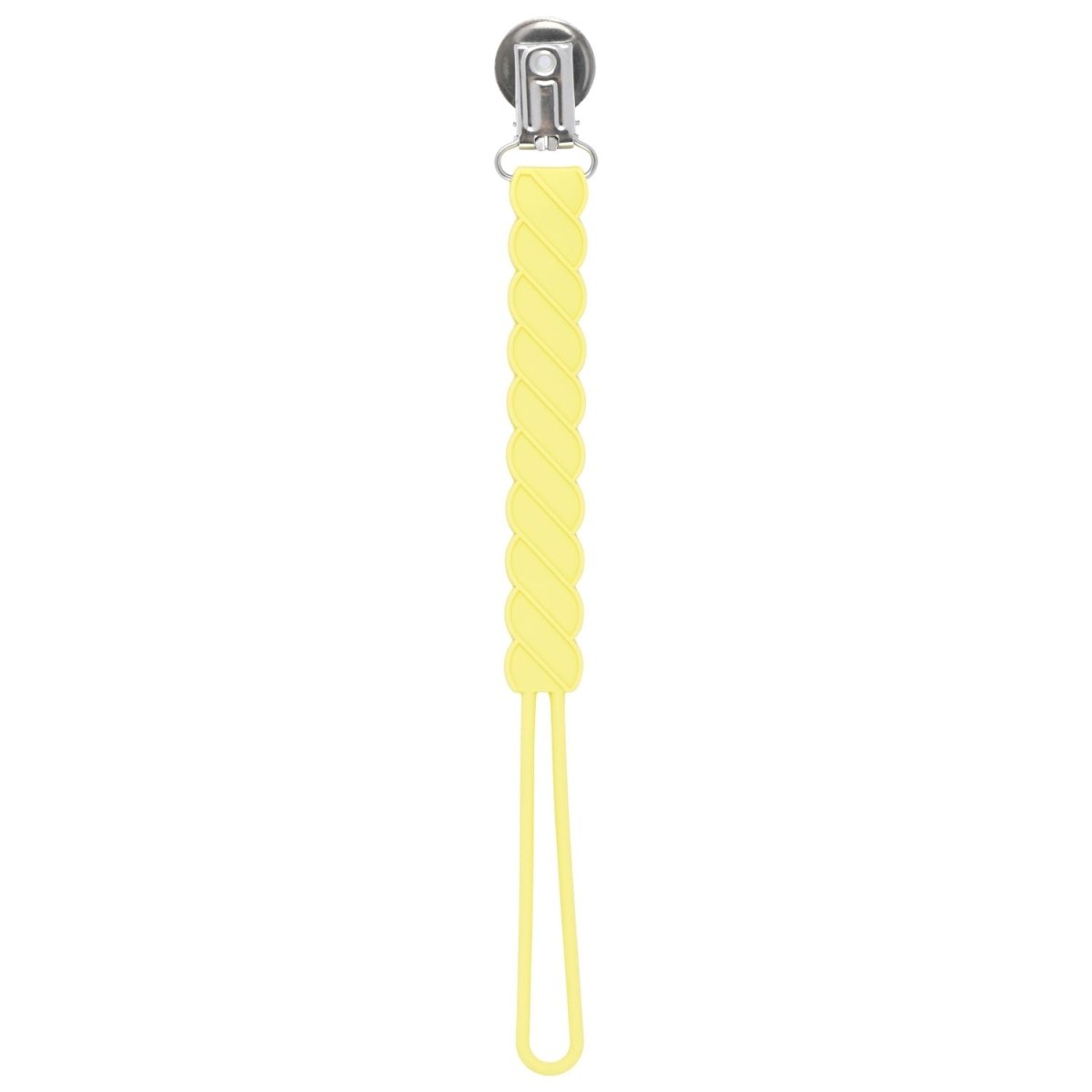 Three Little Tots Twist Baby Yellow All Silicone One Piece Pacifier Clip - 