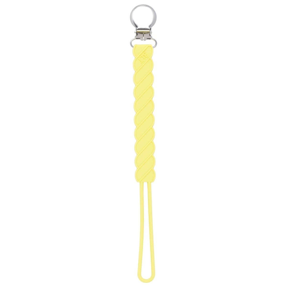 Three Little Tots Twist Baby Yellow All Silicone One Piece Pacifier Clip - 