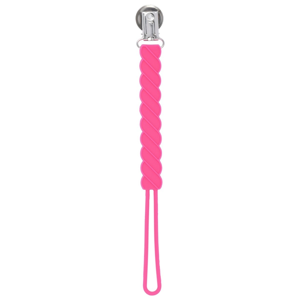 Three Little Tots Twist Hot Pink All Silicone One Piece Pacifier Clip - 