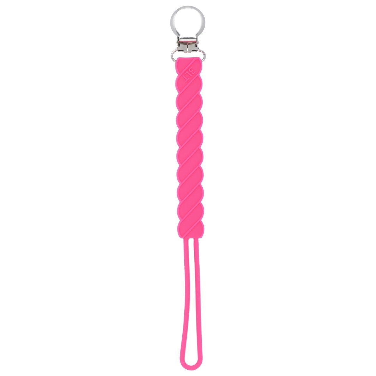 Three Little Tots Twist Hot Pink All Silicone One Piece Pacifier Clip - 