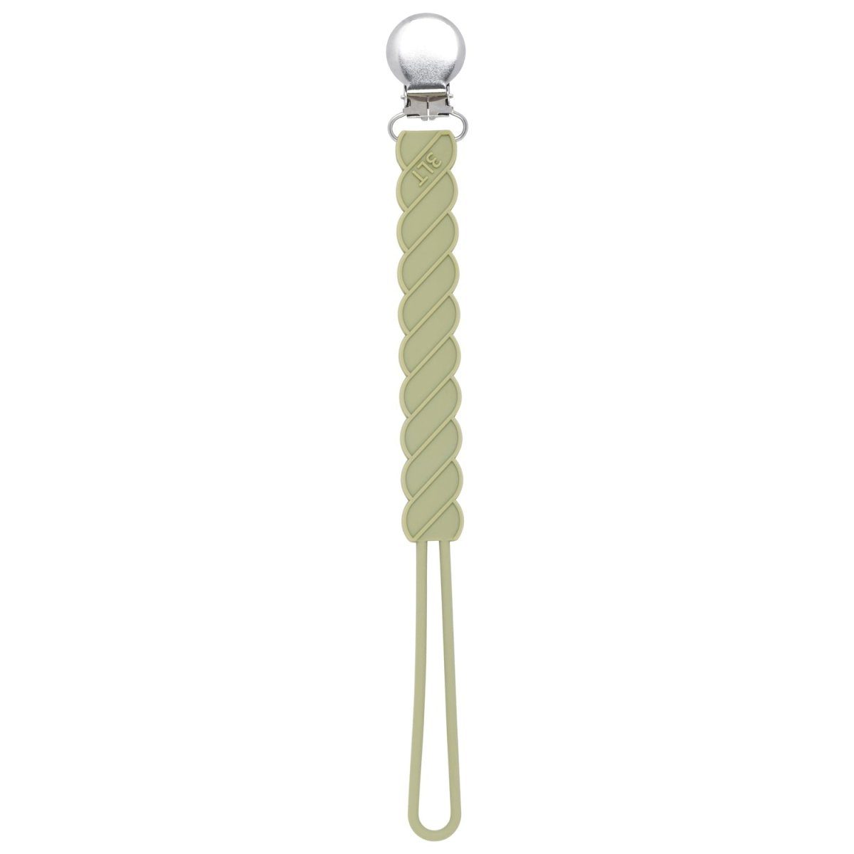 Three Little Tots Twist Olive Green All Silicone One Piece Pacifier Clip - 