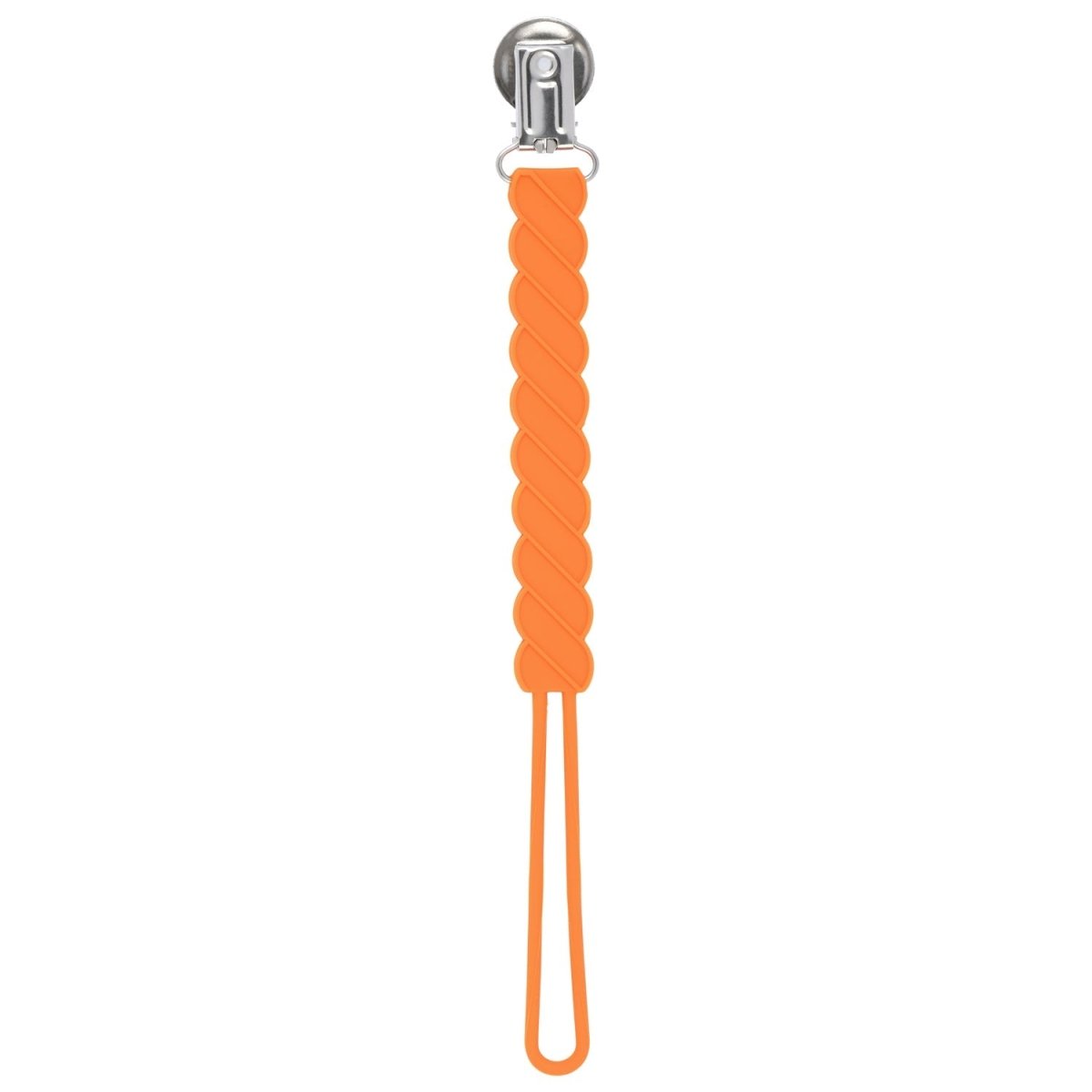 Three Little Tots Twist Orange All Silicone One Piece Pacifier Clip - 