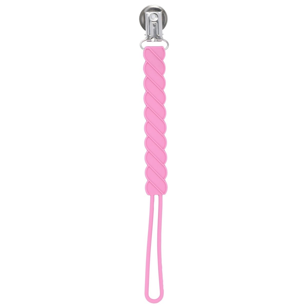 Three Little Tots Twist Rose Pink All Silicone One Piece Pacifier Clip - 