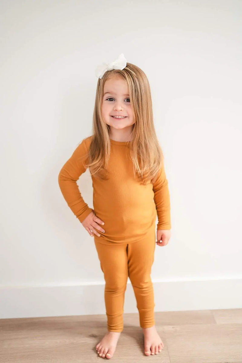 Two Piece Pajama Set Caramel Ribbed Bamboo Harp Angel Boutique