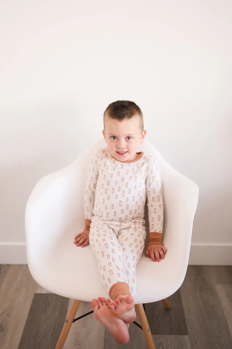 Harp Angel Boutique Two - Piece Pajama Set with Neutral Rectangle Pattern for Children - 