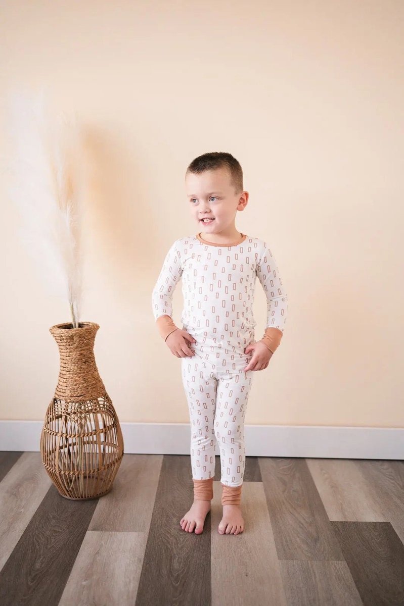 Harp Angel Boutique Two - Piece Pajama Set with Neutral Rectangle Pattern for Children - 