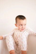 Harp Angel Boutique Two - Piece Pajama Set with Neutral Rectangle Pattern for Children - 