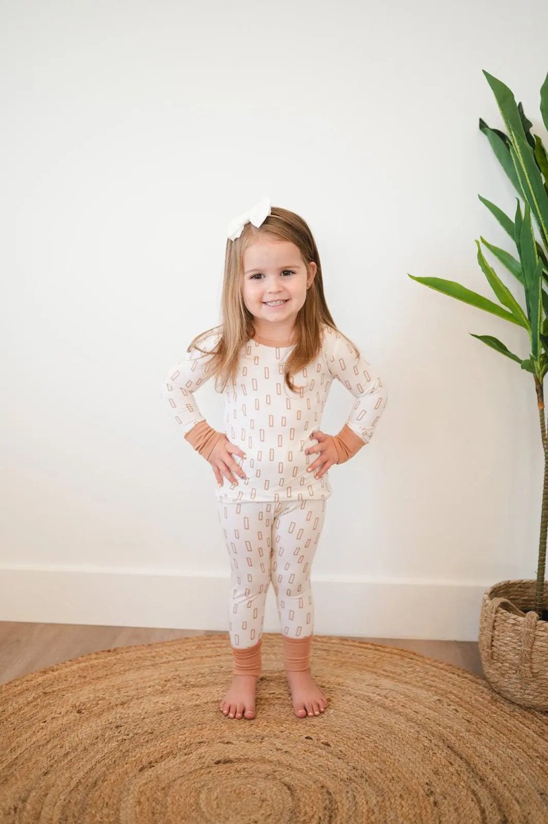 Harp Angel Boutique Two - Piece Pajama Set with Neutral Rectangle Pattern for Children - 