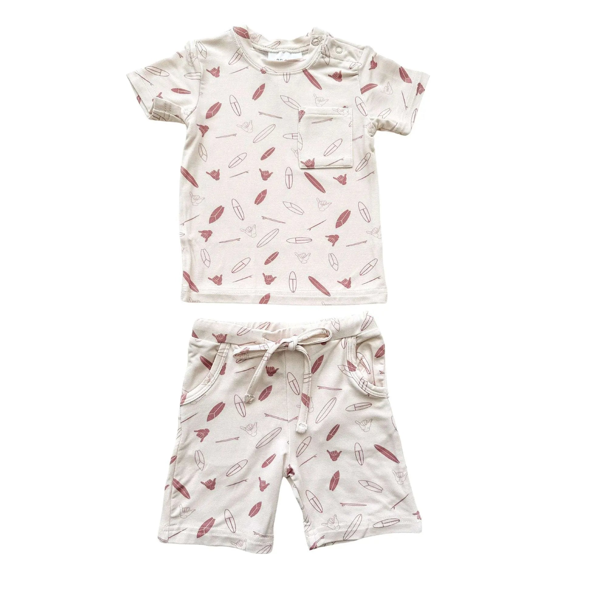Two Piece Short Set Surf Bamboo Soft Lightweight with Functional Pockets and Drawstring Harp Angel Boutique