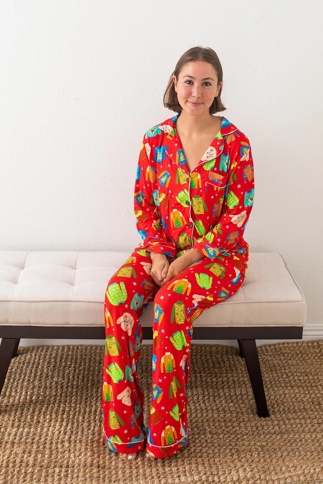 Bestaroo Ugly Sweater Party Women's Bamboo Button Up Pajama Set With Pockets - 