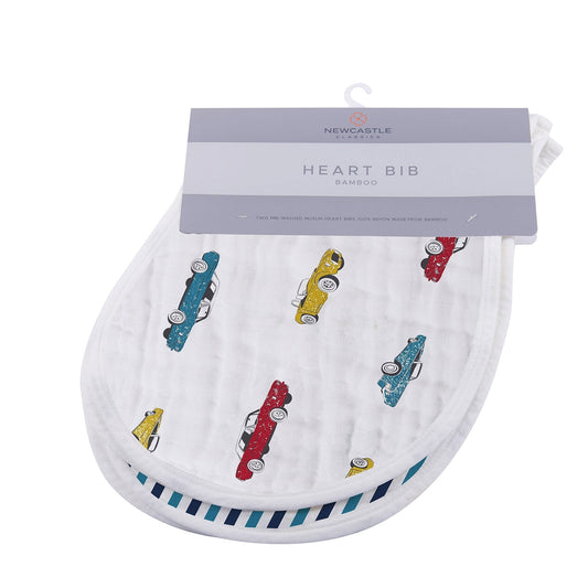 Ultimate Road Trip Bamboo Heart Bib Set 2 Pack Soft Absorbent Muslin Newcastle Classics