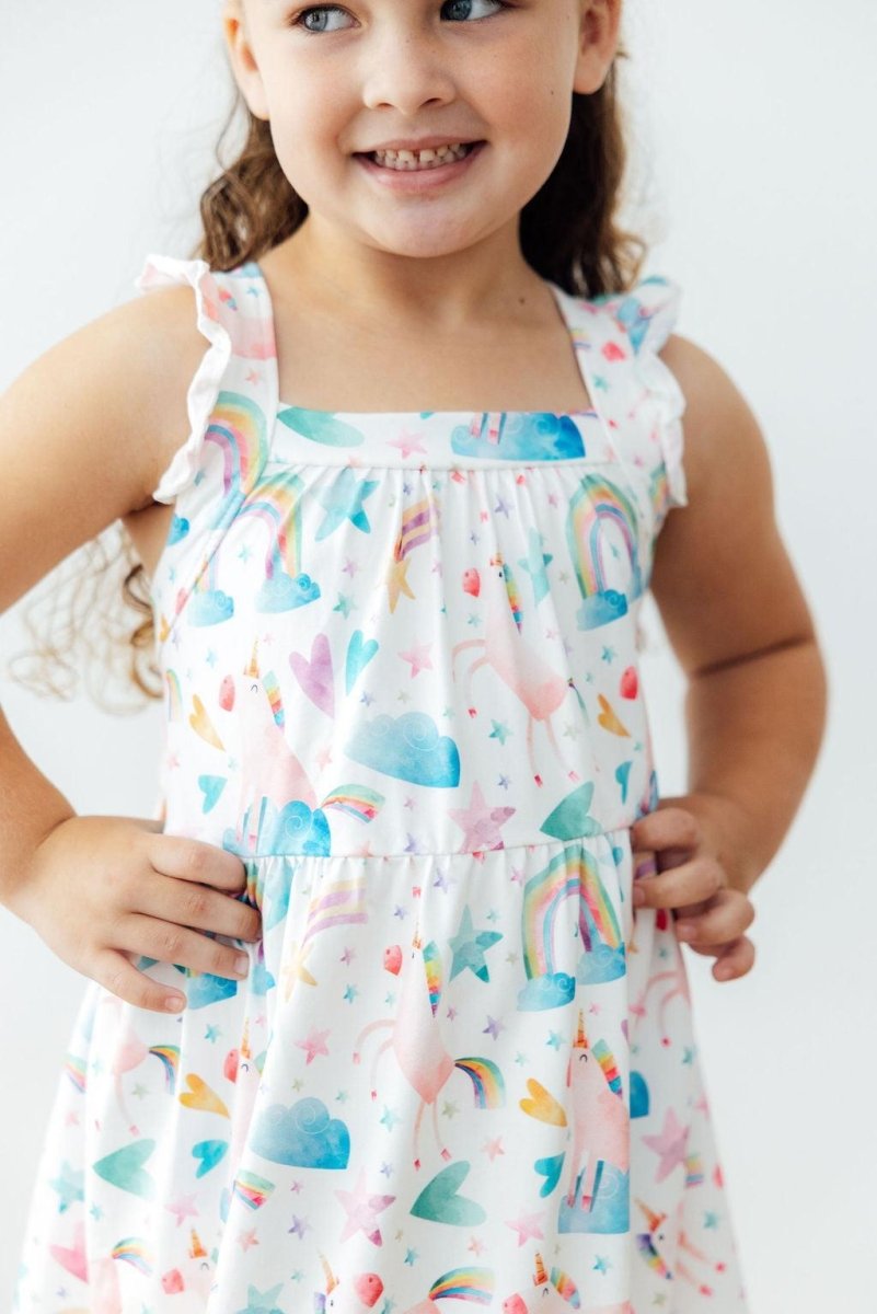 Mila & Rose ® Unicorn Kisses Ruffle Cross Back Dress - 