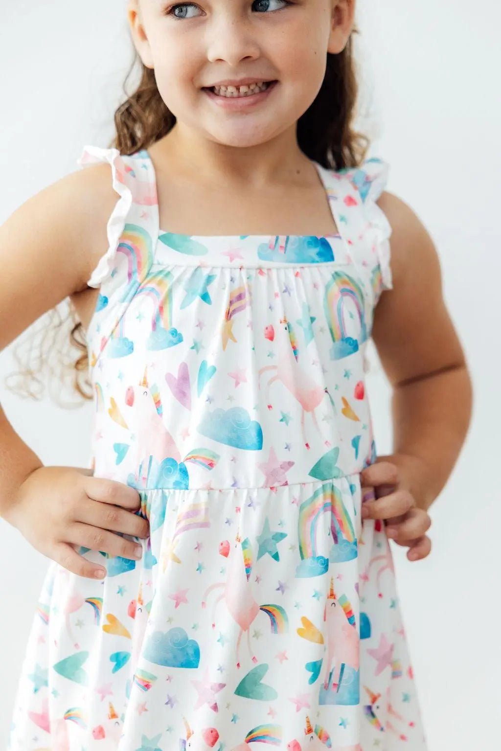 Mila & Rose ® Unicorn Kisses Ruffle Cross Back Dress - 