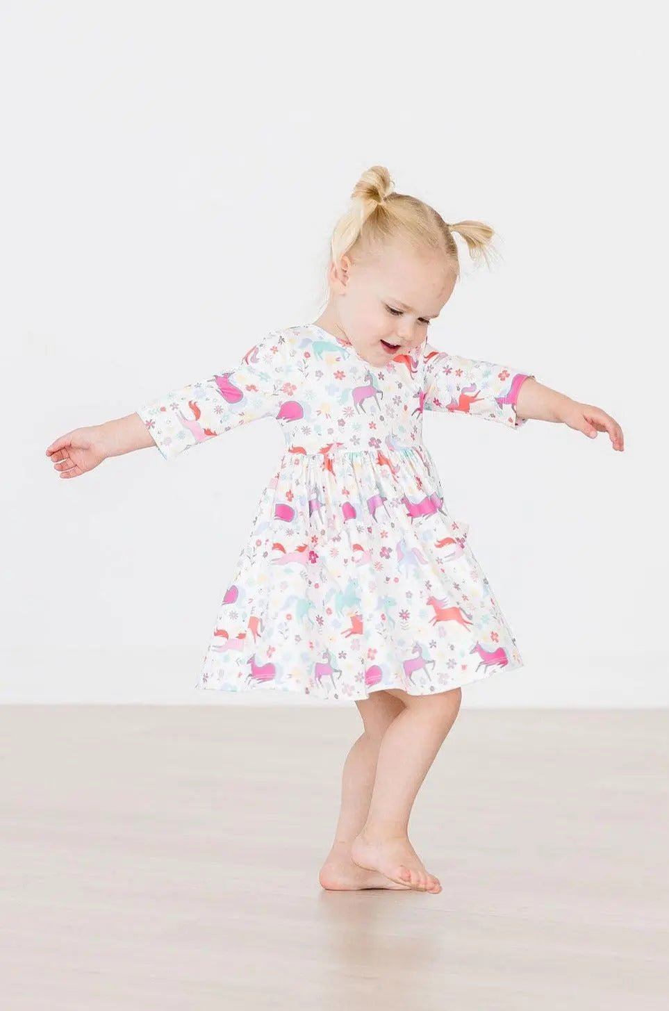 Mila & Rose ® Unicorn Wish 3/4 Sleeve Pocket Twirl Dress - 