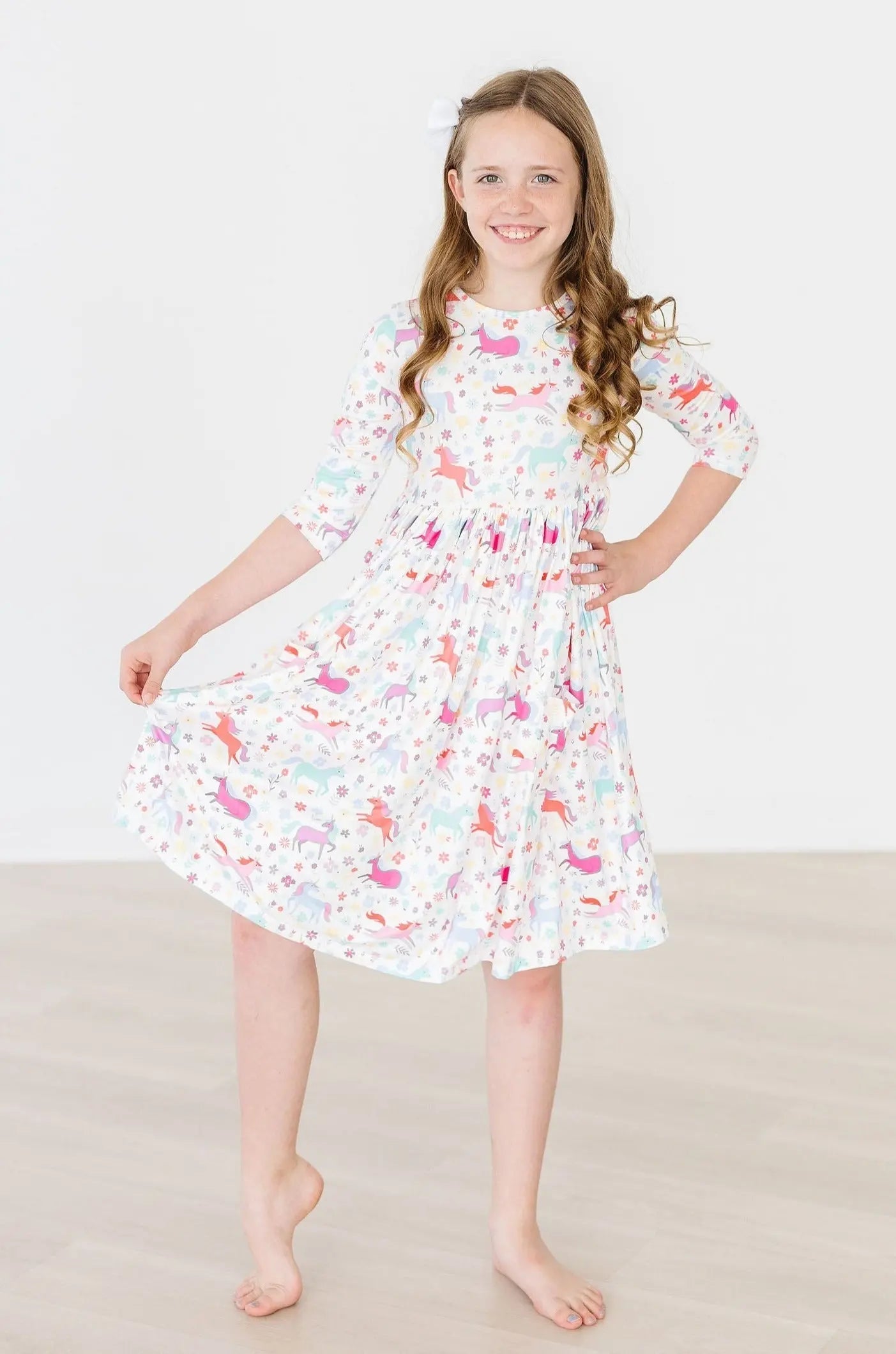 Mila & Rose ® Unicorn Wish 3/4 Sleeve Pocket Twirl Dress - 